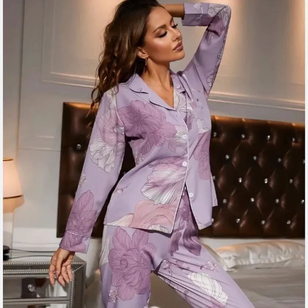 SHEIN Purple Floral Pajama Set #18